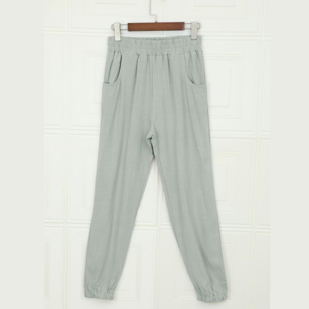 Linen Pocketed Elastic Waistband Joggers